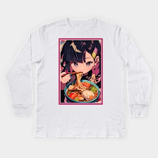 Cute Anime Girl |  Ramen Noodles | Hentaii Chibi Kawaii Design Kids Long Sleeve T-Shirt